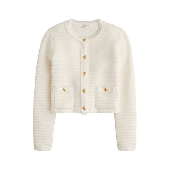 NWT J.Crew Emilie Sweater Lady Jacket in Ivory Textured Cotton Blend Cardigan L